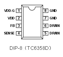 TC6358øѹMOSFET ĵģPWM оƬ12W ڵȫѹΧʽ  صԴиܡʹġͳɱŵ㡣  Ϊ˱֤оƬTC6358ԸֹһϵƵľԶָܵıʩ  ±OTPVDD ǷѹUVLOѹOVPλڵƣOCP  OLP