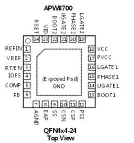 APW8700   Dual-Phase Synchronous-Rectifier Buck Controller,The APW8700, two-phase PWM control IC, provides a  precision voltage regulation system for advanced graphic  card and motherboard application