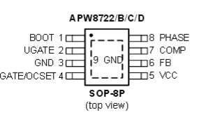 APW8722/A/B/C/D  5V to 12V Single Buck Voltage Mode PWM Controller,The controllers over-current protection monitors the out-  put current by using the voltage drop across the RDS  (ON) of low-side M,