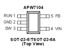 APW7104 is a 1.5MHz high efficiency monolithic synchro-  nous buck regulator. Design with current mode scheme,  the APW7104 is stable with ceramic output capacitor. In-  put voltage from 2.7V to 6.0V