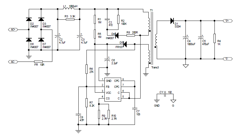 ac/dc芯片,應用於不連續模式的反激電源,適用於充電器和適配器,省去